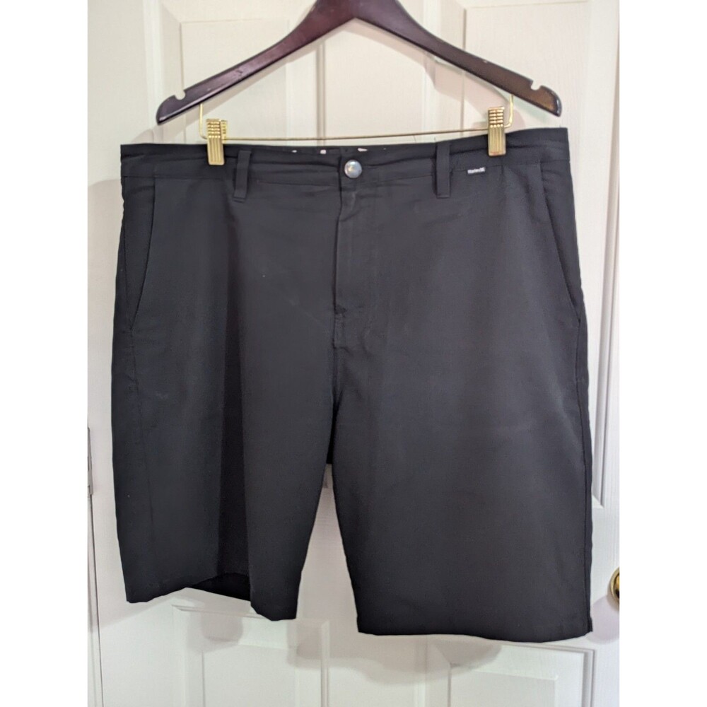 Hurley Chino Golf Shorts Mens 36 Black Pockets Lightweight Beach Logo